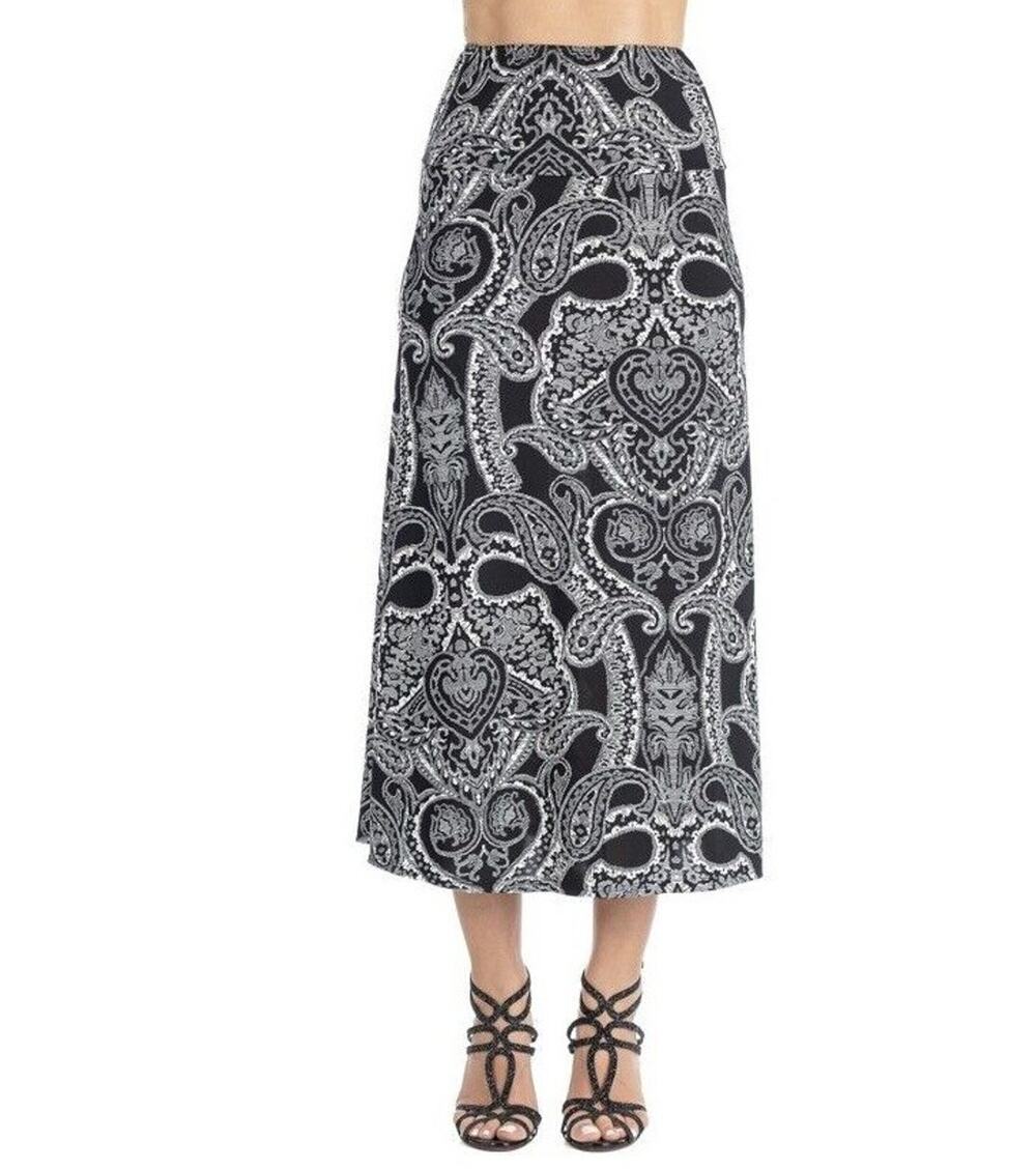 24seven Comfort Apparel Women's Fall Maxi Skirt Black White Paisley Size M